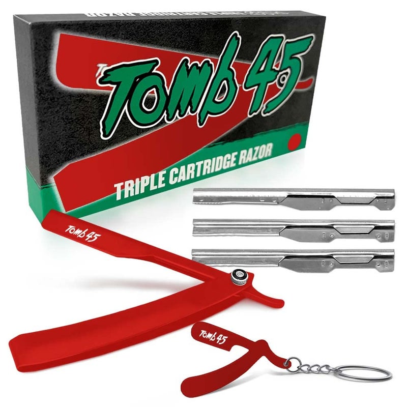Tomb 45 Tomb45 Triple Cartridge Razor Holder | Disposable Razor Safety Handle For Barbers | 100% Metal Grip & 3 Adjustable Blade Exposure Options For Shaving | Men's Straight Edge Razors Manual Shaver - Image 1
